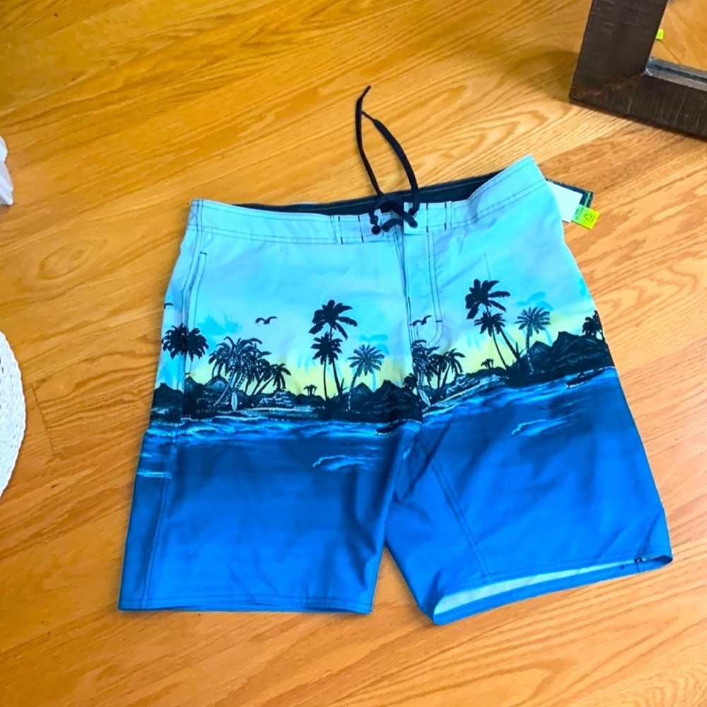 Burnside Light Blue Tropical Swim Shorts☀️🏝️🌊